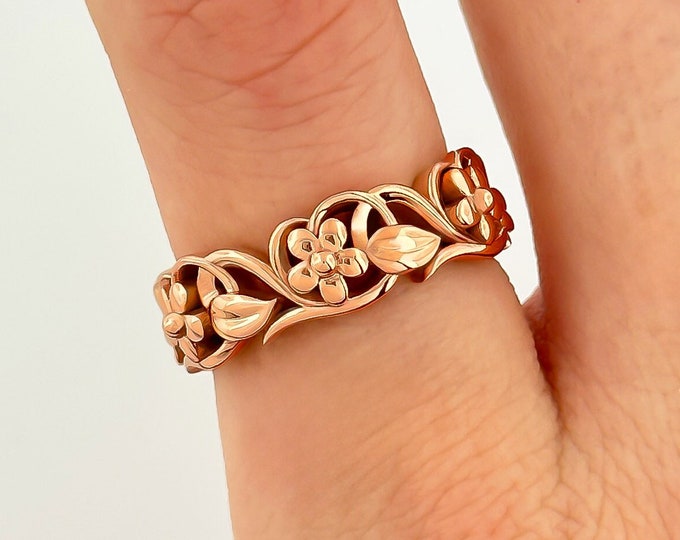 14k Gold Floral Ring Art Deco Anniversary Promise Ring