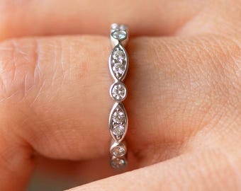 Lab Grown Diamond Round Eternity Band Dainty 14k White Gold Diamond Band Stackable Band Women's Wedding Band