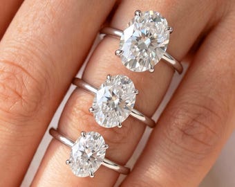 Oval Lab Grown Diamond Engagement Ring 14k White Gold Solitaire Ring Minimalist Wedding Ring