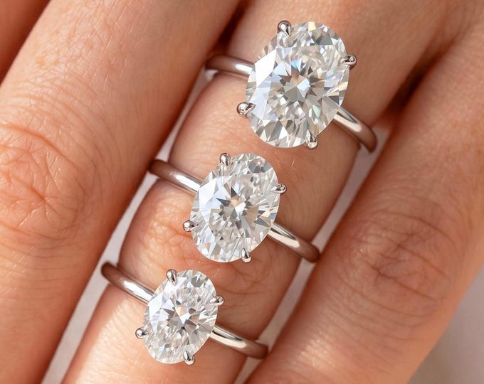Oval Lab Grown Diamond Engagement Ring 14k White Gold Solitaire Ring Minimalist Wedding Ring
