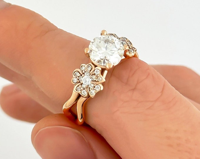 Sakura Summer Blossom Engagement Ring 14k Rose Gold Nature Inspired Unique Engagement Ring