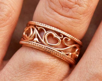 Nature Inspired Wedding Band Wedding Ring Heart Shape Anniversary Band 18k Rose Gold