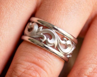 Unique Matte Eternity Wedding Band Solid 14k Gold 11mm Anniversary Ring