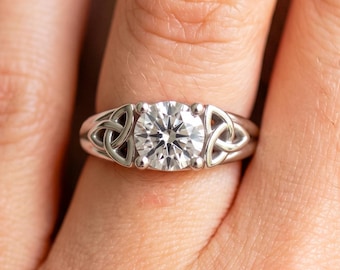Celtic Engagement Ring 14k White Gold Ring IGI Certified 1 CT Round Lab Grown Diamond Wedding Ring