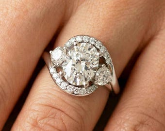 1.5CT Oval Lab Grown Diamond Engagement Ring, 14k White Gold, IGI Certified