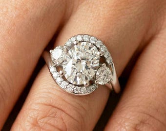 1.5CT Oval Lab Grown Diamond Engagement Ring, 14k White Gold, IGI Certified