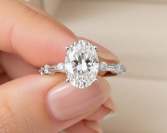 3 Carat Oval Cut Diamond Engagement Ring 14k White Gold Dainty Wedding Ring Minimalist Oval Ring Thin Band