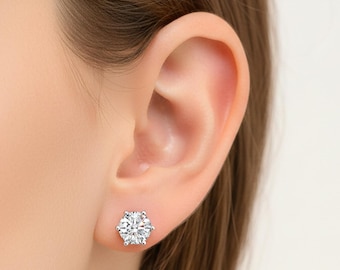 Lab Grown Diamond Stud Earrings 14k Solid Gold 6 Prong Diamond Earrings Women VS1 Clarity IGI Certified