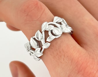 Leaf and Vine Wedding Band 14k White Gold Leaf Ring Anniversary Ring Women's Wedding Ring Unique Ring