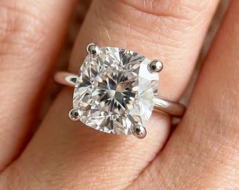 4 Carat Cushion Cut IGI Certified Lab Grown Diamond Solitaire Engagement Ring 14k White Gold Dainty Engagement Ring