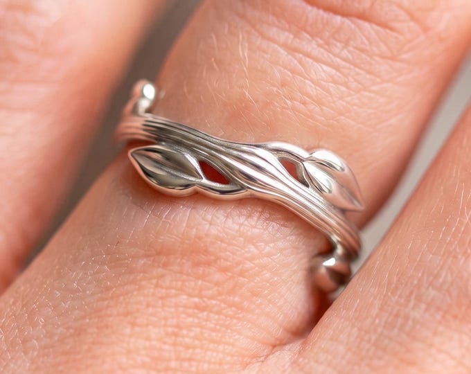 Sterling Silver Twig Branch Ring 925 Silver Nature Inspired Leaf Vine Wedding Band