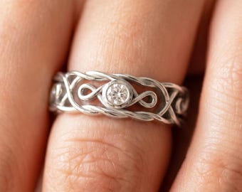 Braided Wedding Band Solid Platinum Twisted Ring Lab Grown Diamond