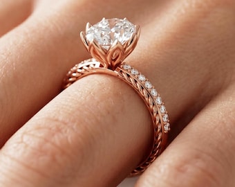 2.5 Carat Oval Diamond Engagement Ring Tulip Set Ring 18k Rose Gold Engagement Ring Pave Wedding Ring