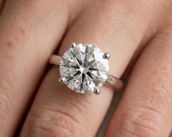 4 Carat Round Diamond Engagement Ring Platinum Solitaire Wedding Ring E VVS2 Lab Grown Diamond Minimalist Ring