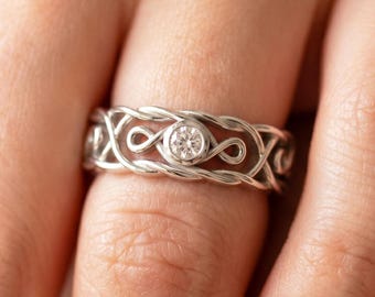 Braided Wedding Band Solid Platinum Twisted Ring Lab Grown Diamond
