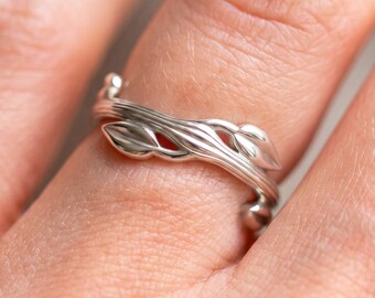 Sterling Silver Twig Branch Ring 925 Silver Nature Inspired Leaf Vine Wedding Band