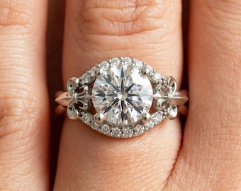 2 Carat Diamond Fleur de Lis Engagement Ring 14k White Gold IGI Certified