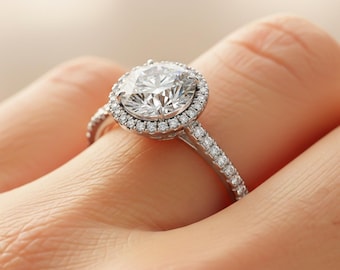 2 Carat Round Lab Grown Diamond Halo Engagement Ring 14k White Gold IGI Certified
