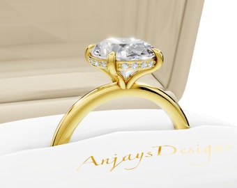 3 Carat Oval Engagement Ring Halo Diamond Wedding Ring 14K Yellow Gold Dainty Ring Lab Grown Diamond