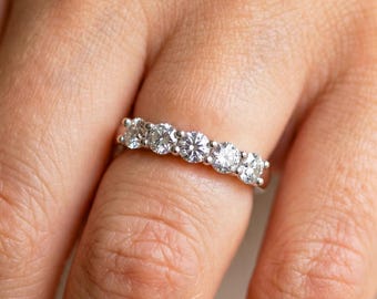 5 Stone Lab Grown Diamond Ring 14k Solid Gold Anniversary Ring for Women