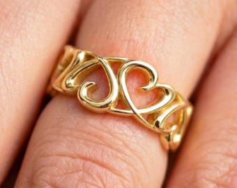 Heart Ring 14k Yellow Gold Heart Shape Wedding Band