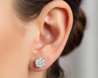 Diamond Earring Studs 14k Solid Gold Lab Grown 4 Prong Diamond Earrings For Women VS1 Clarity IGI Certified