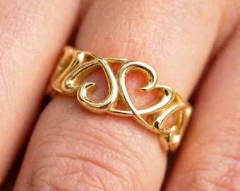 Heart Ring 14k Yellow Gold Heart Shape Wedding Band