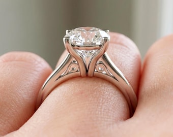 2 Carat Round Cut Lab Grown Diamond Solitaire Ring 14k White Gold Engagement Ring Dainty 2 CT Diamond Ring 4 Prong IGI Certified