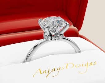 2 Carat Round Lab Grown Diamond Ring 2 CT Round Diamond Thin Engagement Ring Dainty Ring 14k Gold Minimalist Diamond Ring