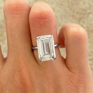 10 Carat Emerald Cut Lab Grown Diamond Solitaire Ring F VS1 IGI Certified Eagle Claw Prong Diamond Engagement Ring 14k White Gold
