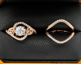 1ct Celtic Engagement Ring Set Double Matching Band IGI Certified Diamond