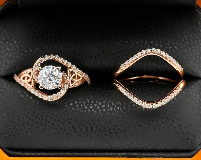 1ct Celtic Engagement Ring Set Double Matching Band IGI Certified Diamond