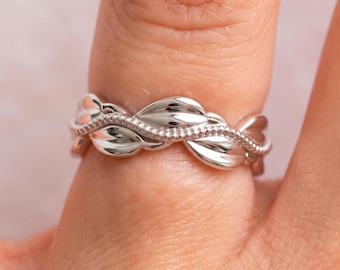 Nature Inspired Leaves Ring 925 Sterling Silver Botanical Leaf Vine Band Anniversary Gift