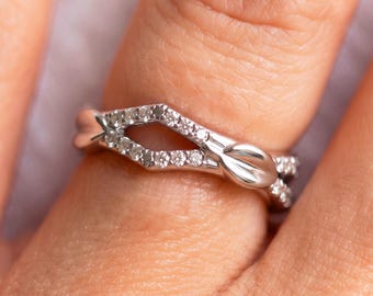 Nature Inspired Eternity Leaf Ring 925 Sterling Silver Lab Grown Diamond Wedding Band