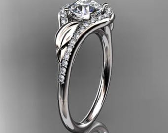 1CT Round Diamond Engagement Ring Nature Inspired Leaf Wedding Ring Lab Grown Diamond Dainty Ring Handmade Gold Minimalist Ring