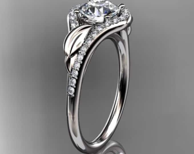 1CT Round Diamond Engagement Ring Nature Inspired Leaf Wedding Ring Lab Grown Diamond Dainty Ring Handmade Gold Minimalist Ring