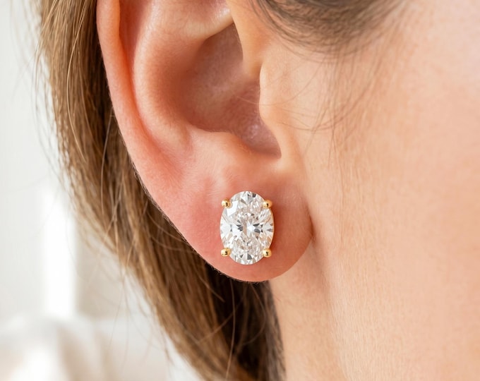 Oval Diamond Stud Earrings 14K Solid Gold Lab Grown Diamond Earrings IGI Certified VS1 Clarity 4 Prong Studs for Women