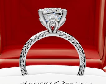 3 Carat Lab Diamond Ring 3 CT Cushion Diamond 18k White Gold Braided Engagement Ring IGI Certified