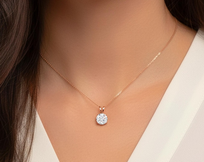 Lab Grown Diamond Solitaire Pendant 14K Gold Diamond Necklace IGI Certified 4 Prong Dainty Minimalist Pendant Perfect Gift