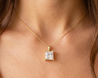 Princess Cut Lab Diamond Solitaire Pendant Bridesmaid Pendant Solid 14K Gold Diamond Pendant Gift For Her