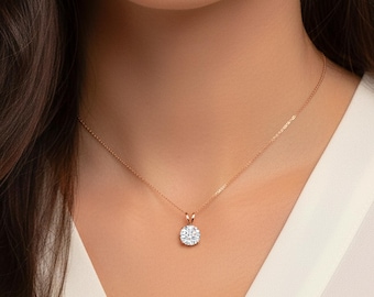 Lab Grown Diamond Solitaire Pendant 14K Gold Diamond Necklace IGI Certified 4 Prong Dainty Minimalist Pendant Perfect Gift