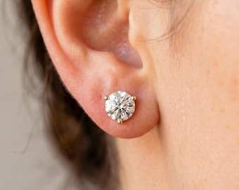 Martini Diamond Earring Studs 3 Prong 14k Solid Gold Lab Grown Diamond Earrings VS1 Clarity IGI Certified