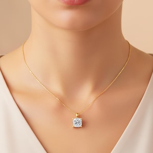 Cushion Cut Diamond Solitaire Pendant Lab Grown Diamond Bridesmaid Pendant Solid 14K Gold Diamond Square Pendant