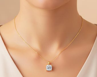 Cushion Cut Diamond Solitaire Pendant Lab Grown Diamond Bridesmaid Pendant Solid 14K Gold Diamond Square Pendant