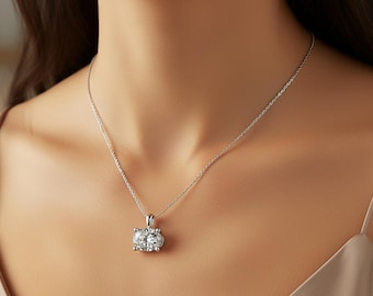 East West Oval Cut Diamond Solitaire Pendant Lab Grown Diamond Pendant Bridesmaid Pendant Solid 14K Gold Diamond Pendant