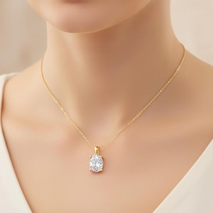Oval Lab Diamond Solitaire Pendant Diamond Necklace Bridesmaid Pendant Solid 14K Gold Diamond Pendant