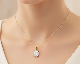 Oval Lab Diamond Solitaire Pendant Diamond Necklace Bridesmaid Pendant Solid 14K Gold Diamond Pendant