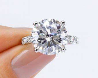 4 Carat Round Diamond Engagement Ring 18k White Gold E VVS2 Lab Grown Diamond Wedding Ring