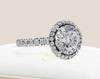 2 Carat Round Lab Grown Diamond Ring 14K White Gold Halo Engagement Ring Womens Bridal Ring