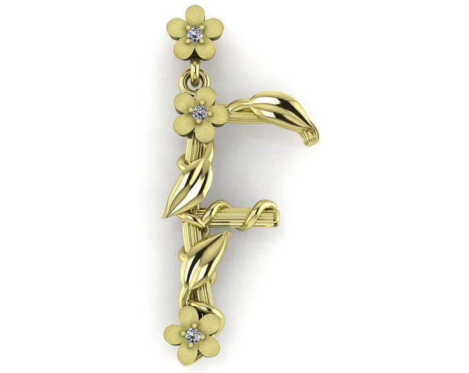 Nature Inspired Letter F Necklace Pendant 14k Solid Gold Diamond Initial Charm For Her Jewelry Gift